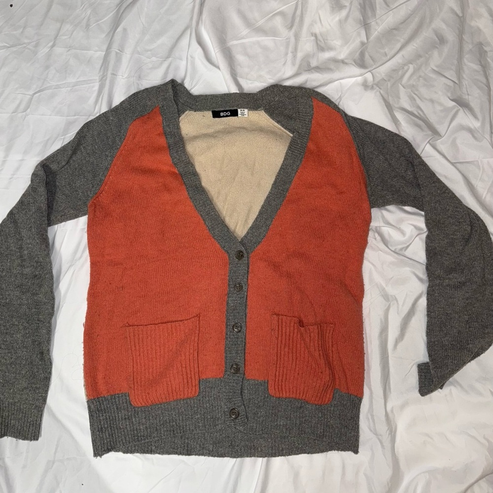 BDG Gray and Orange Cardigan Sweater